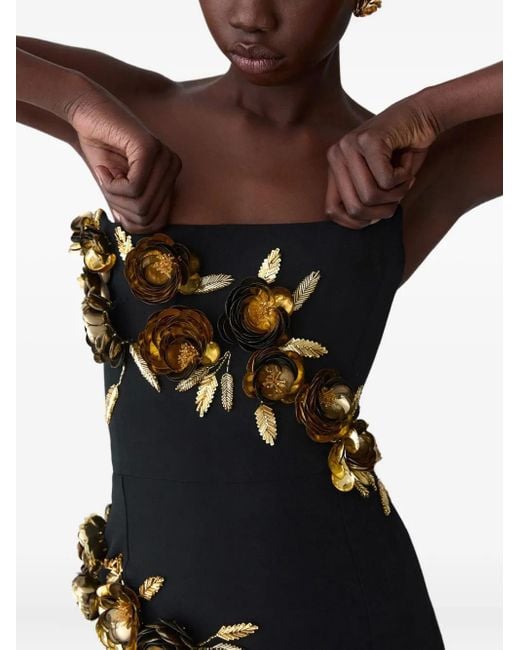 Abito Da Sera Senza Spalline Con Applicazione A Fiori di Carolina Herrera in Black