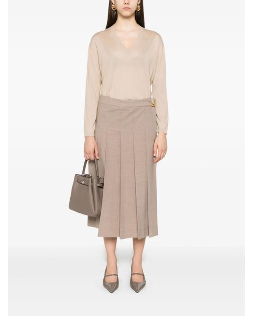 Fabiana Filippi Natural V-Neck Long-Sleeve T-Shirt