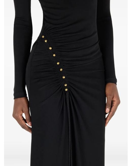 Roberto Cavalli Black Gathered-Detail High-Neck Midi Dress
