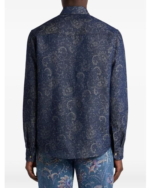 Etro Blue Paisley-Jacquard Shirt for men