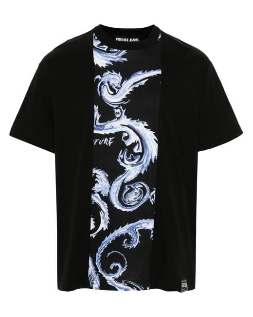 Versace Jeans Couture Black Barocco-Print Cotton T-Shirt for men