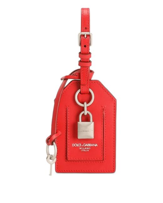 メンズ Dolce & Gabbana レザータグ キーチェーン Red