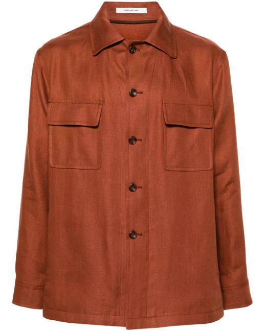 Tagliatore Brown Button-down Linen Shirt Jacket for men
