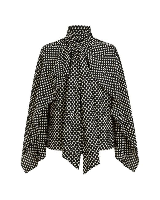 Petar Petrov Black Polka-Dot Tie-Neck Blouse