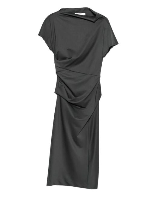 Tela Black Ruched-Detail Midi Dress
