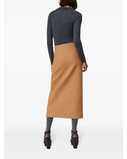 Twinset Natural Deep Front-Slit Straight Midi Skirt