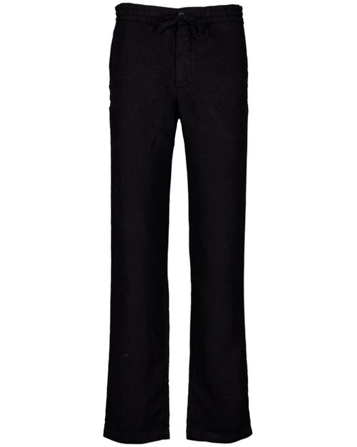 120% Lino Black Drawstring Linen Trousers for men