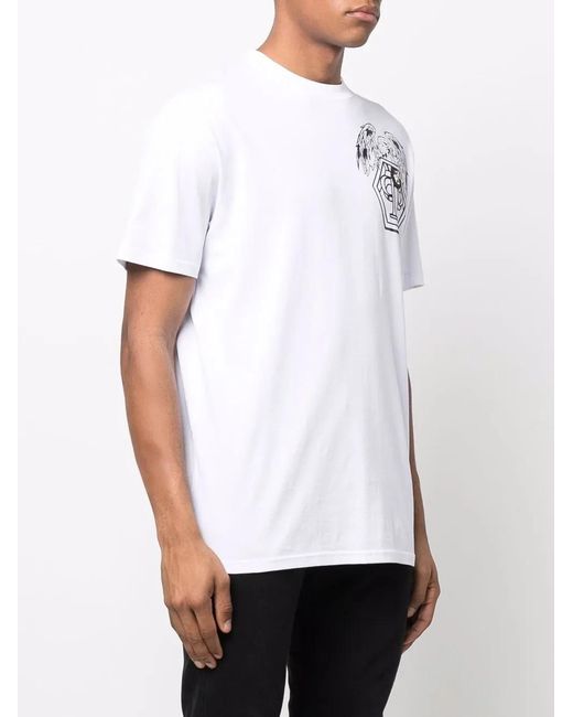 Philipp Plein White T-Shirt Hexagon À Logo Imprimé