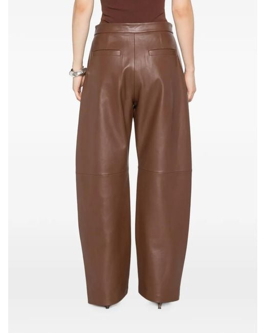 Sportmax Brown Spxcinepresa Press-Stud Leather Trousers