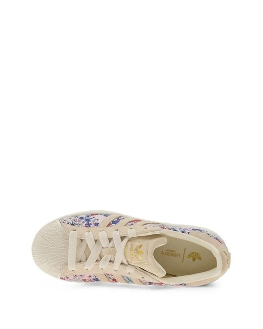 Adidas White Superstar Ii Floral-Print Low-Top Sneakers