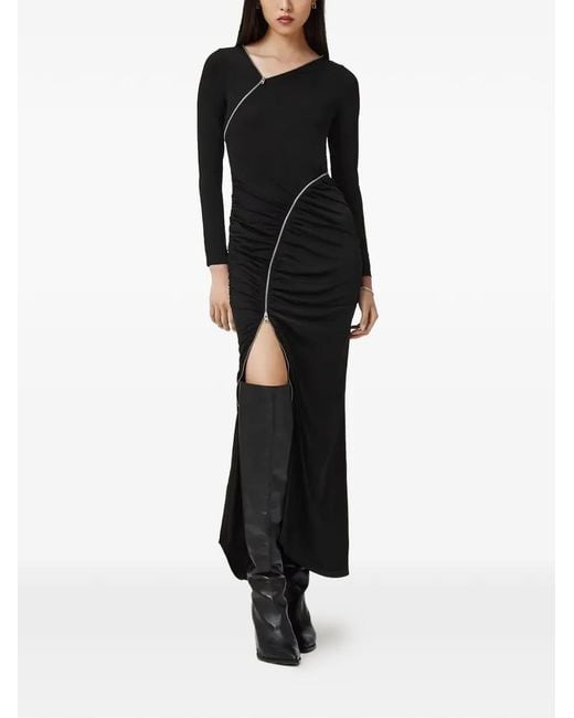 AllSaints Black Elsie Zip-Detail Midi Dress