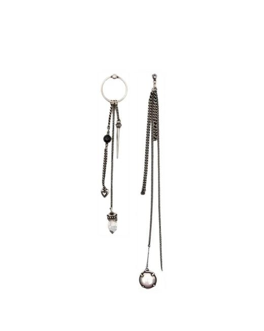 Ann Demeulemeester White Charm-Detail Asymmetric Drop Earrings