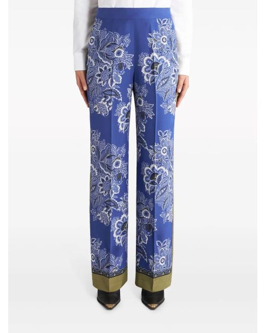 Etro Blue Elegant Silk Trousers