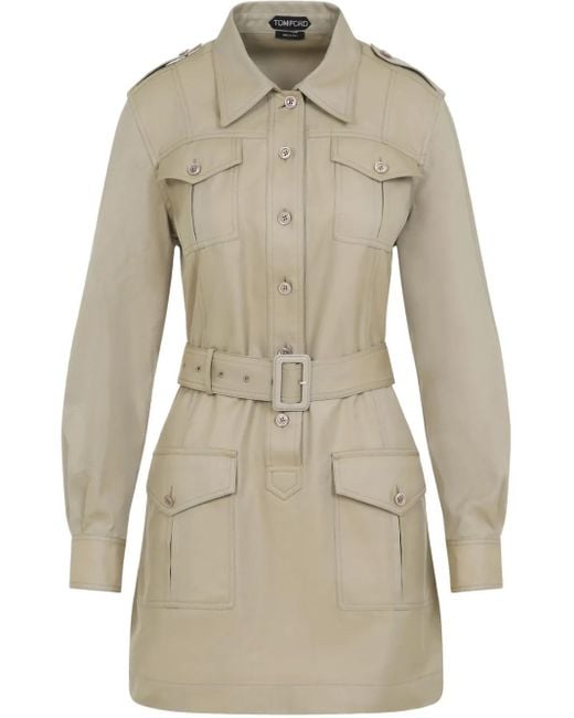 Pale Sage Cotton Safari Mini Dress-Donna di Tom Ford in Natural