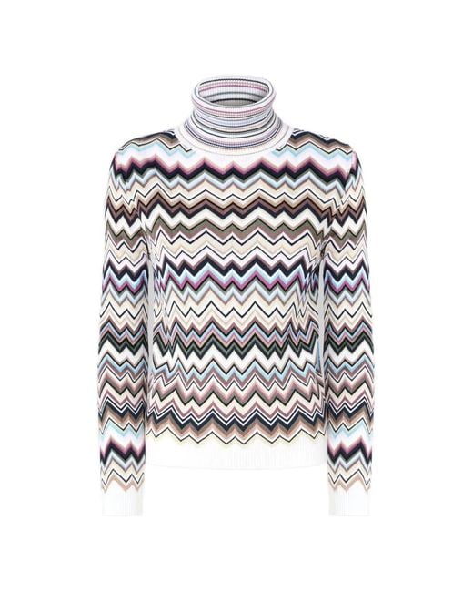 Missoni White Zigzag Roll-Neck Sweater