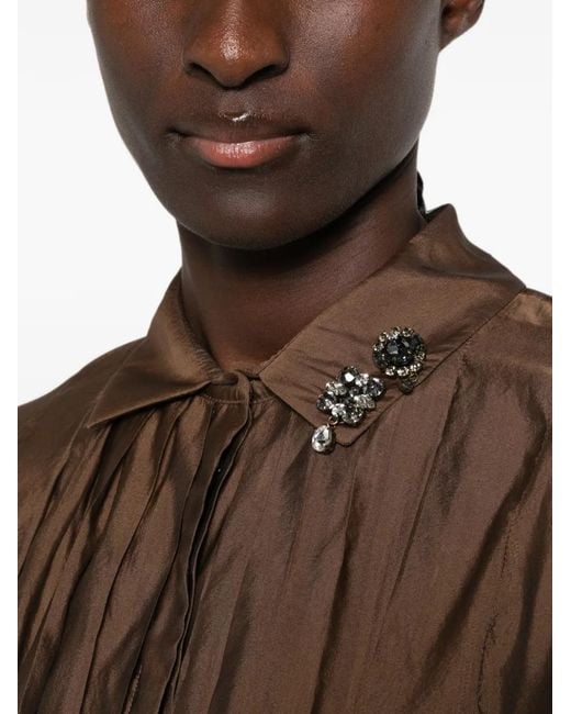 Max Mara Brown Crystal-Embellished Pleated Midi Dress