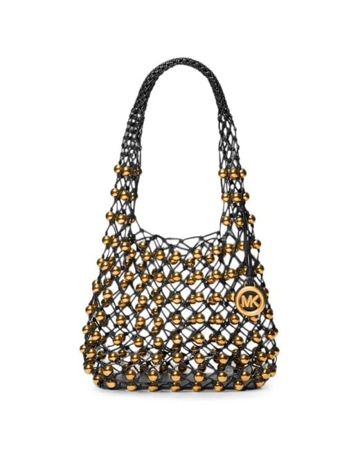 Michael Kors Black Small Gwen Bead-Embellished Woven Shoulder Bag