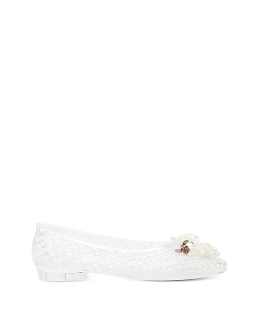 HEAVENLY JELLY White Floral Appliqué Ballet Flats