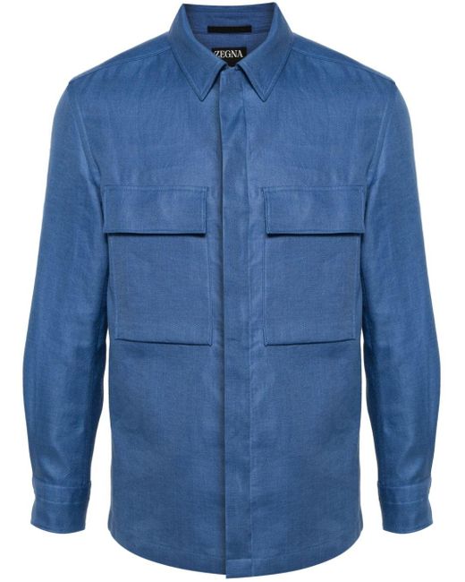 Zegna Leinenhemd aus Interlock-Twill in Blue für Herren