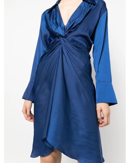 Zadig & Voltaire Blue Rozo Twisted V-Neck Midi Dress