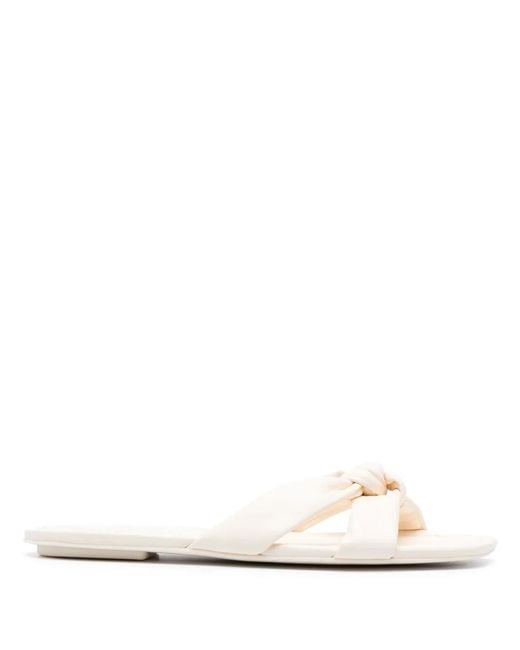 Stuart Weitzman White Flat-Sole Leather Mules
