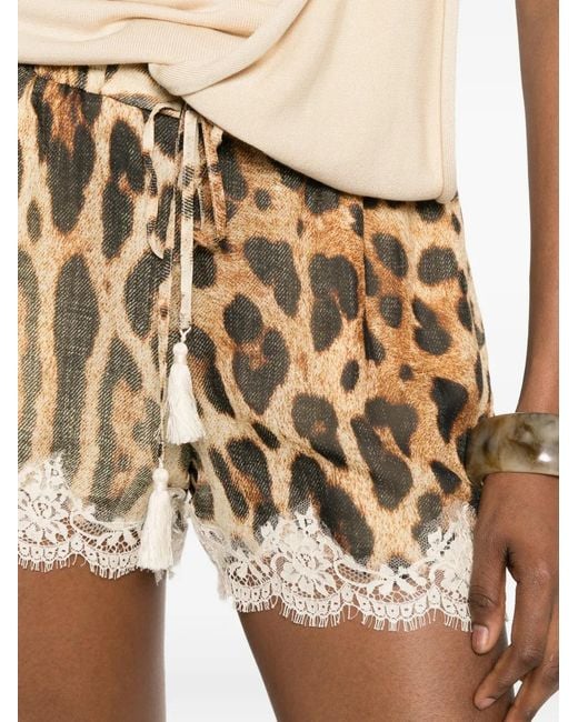 ERMANNO FIRENZE Natural Leopard-Print Shorts