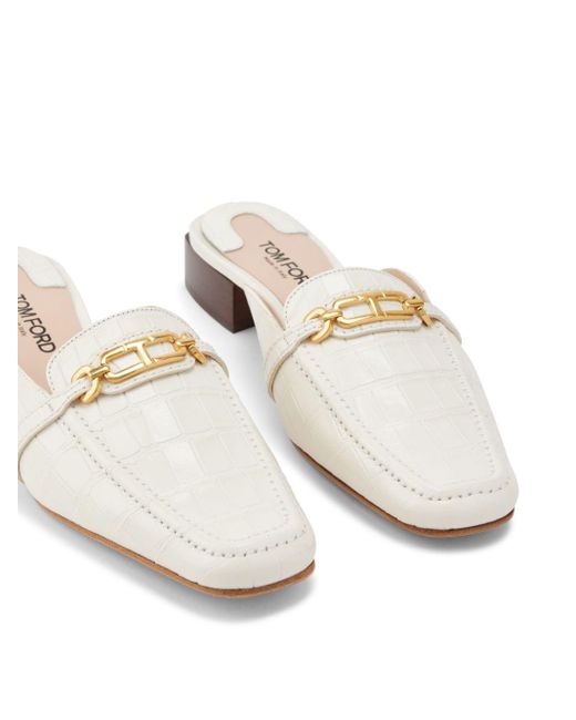 Tom Ford White Whitney Crocodile-embossed Leather Mules