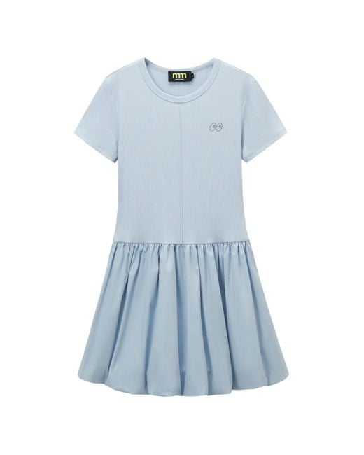 Mini Cream Blue Panelled Mini Dress