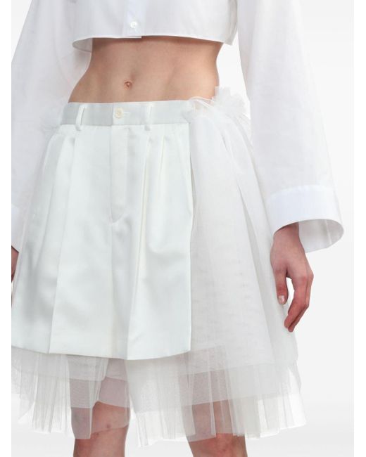 Noir Kei Ninomiya White Tulle-overlay Tailored Shorts