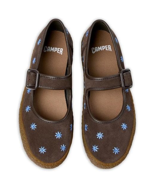 Camper Brown Peu Terreno Floral Buckle Ballet Flats