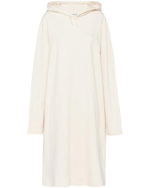 Prada White Triangle-Logo Fleece Hoodie Dress