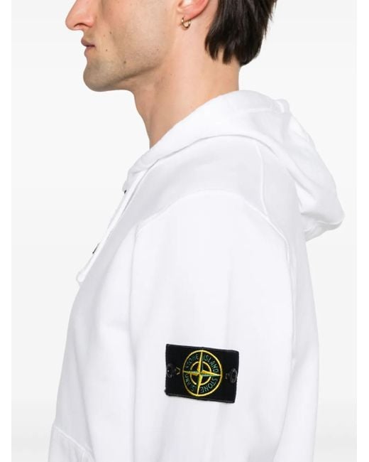 Stone Island White Hooded Sweatshirt With Zip Organic Cotton Fleece for men