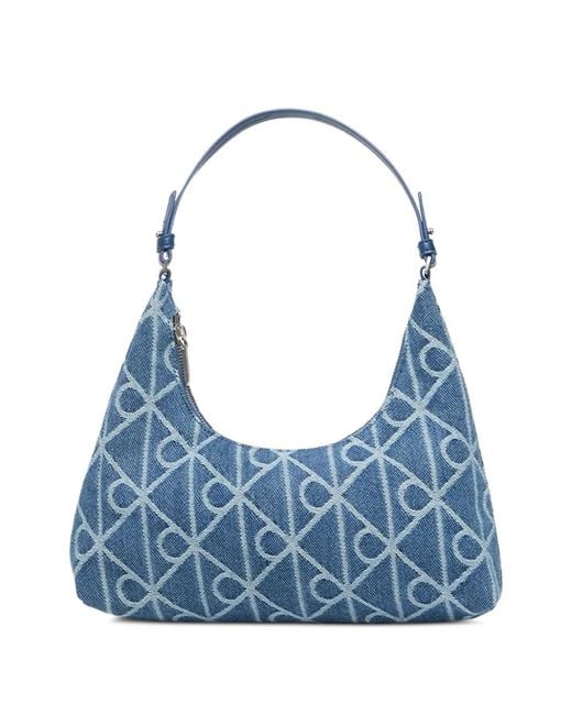 Calvin Klein Blue Monogram-Pattern Denim Shoulder Bag
