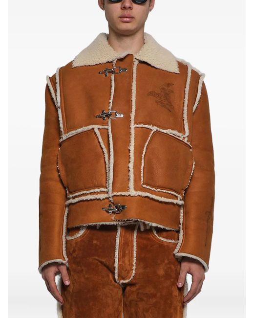 Earthling VIP Brown Shearling Eagle-Print Jacket for men