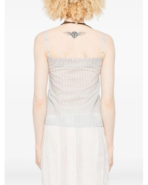 Low Classic White Stripe-Print Lace-Trim Camisole Top