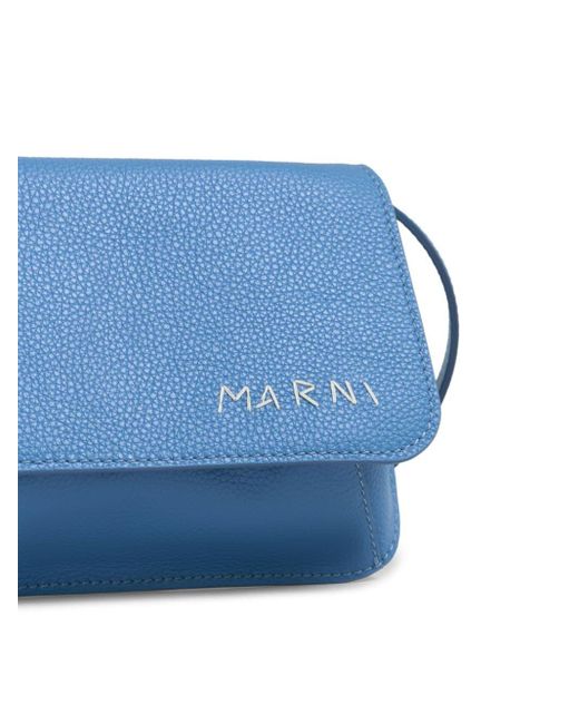 Marni Blue Logo-embroidered Leather Shoulder Bag