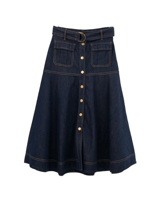 Zimmermann Blue Belted Button-Front Skirt