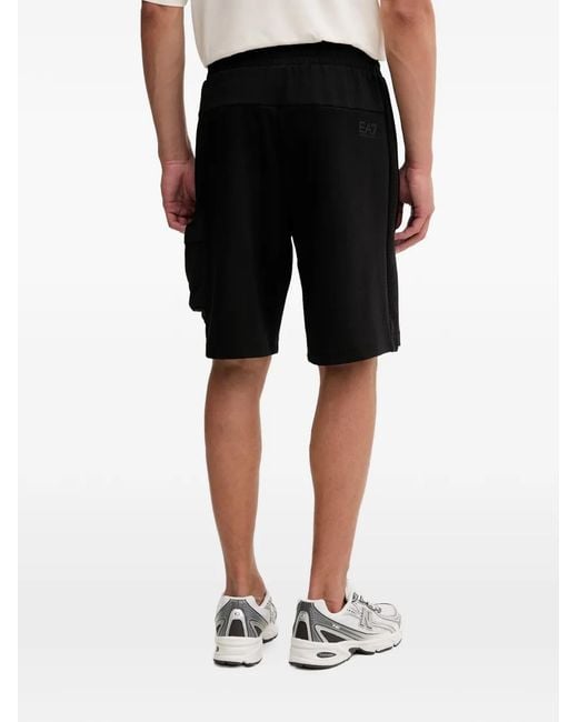 EA7 Black Logo-Patch Bermuda Shorts for men