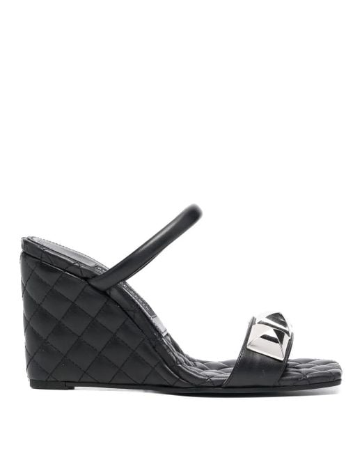 Philipp Plein Black Matelasse Leather Wedges