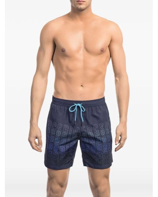Bikkembergs Blue Logo-Print Drawstring Swim Shorts for men