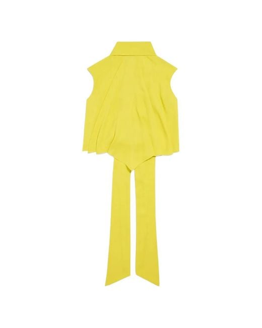 Balenciaga Yellow Pussy-Bow Draped Blouse
