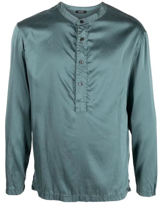 Tom Ford Green Half-Button Silk Shirt for men