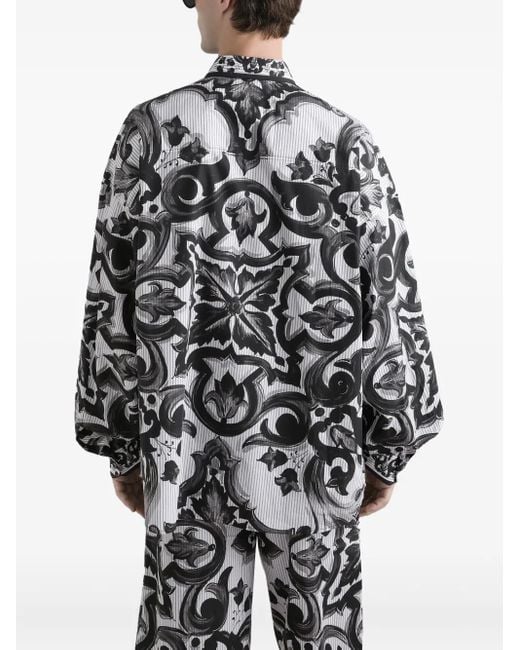 Camicia Con Stampa Maiolica di Dolce & Gabbana in Black da Uomo