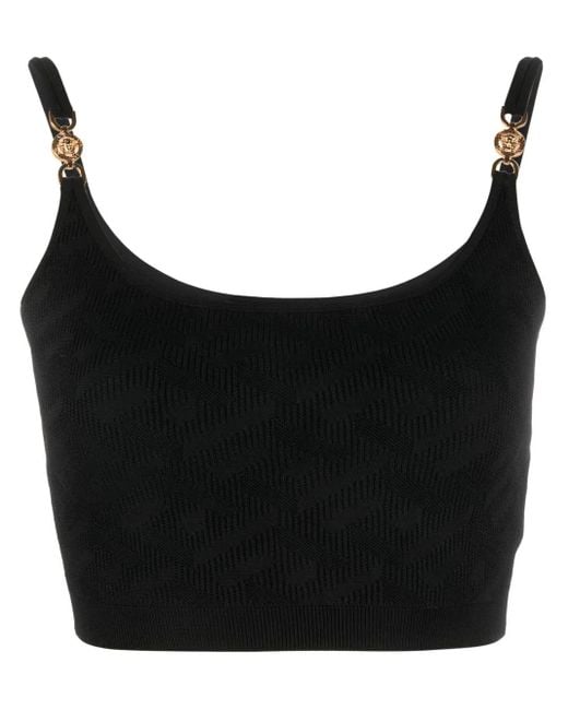 Versace Black 'la Greca' Knitted Cropped Top