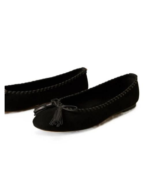 Twinset Black Suede Ballet Flats With Bow