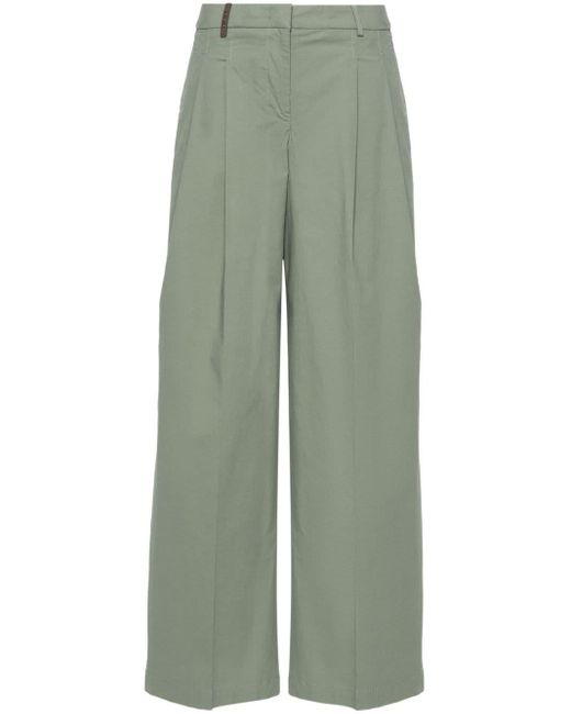 Peserico Green Wide-leg Cotton Trousers