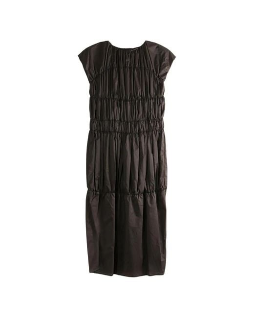 Amomento Black Shirred Tiered Dress