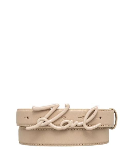 Karl Lagerfeld Natural K/Signature Logo-Plaque Leather Belt