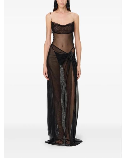 Korobeynikov Black Mesh-Maxikleid Mit Wasserfallkragen