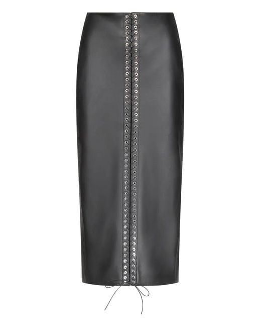Ludovic de Saint Sernin Gray Lace-Up Leather Pencil Midi Skirt